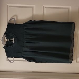 Dark Green Tank Blouse w/ Tiny Ruffle Detail & Smocking at Neckline, Size Medium
